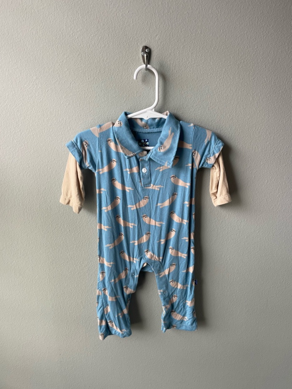 KicKee Pants // Blue Moon Sea Otter Double Layer Long Sleeve Polo Romper
